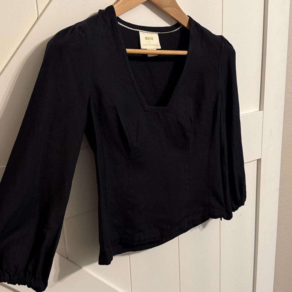 Maeve Anthropologie Becca Linen Blend Square Neck Puff Sleeve Blouse 2P